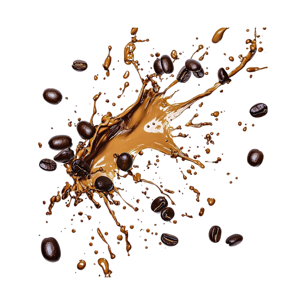 Italian-roasted espresso beans in a coffee splash