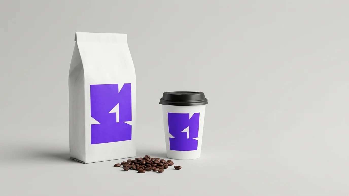 Printed coffee bag with espresso beans and a cup